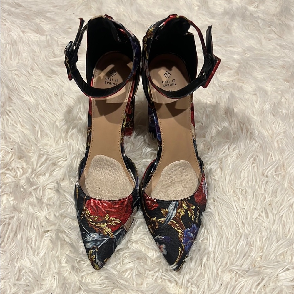 Call It Spring Black and Red Heels with Ankle Strap